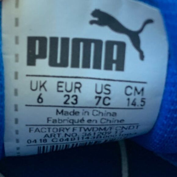 Puma Velcro Sneaker Blue Boys Size 6 - Picture 7 of 7
